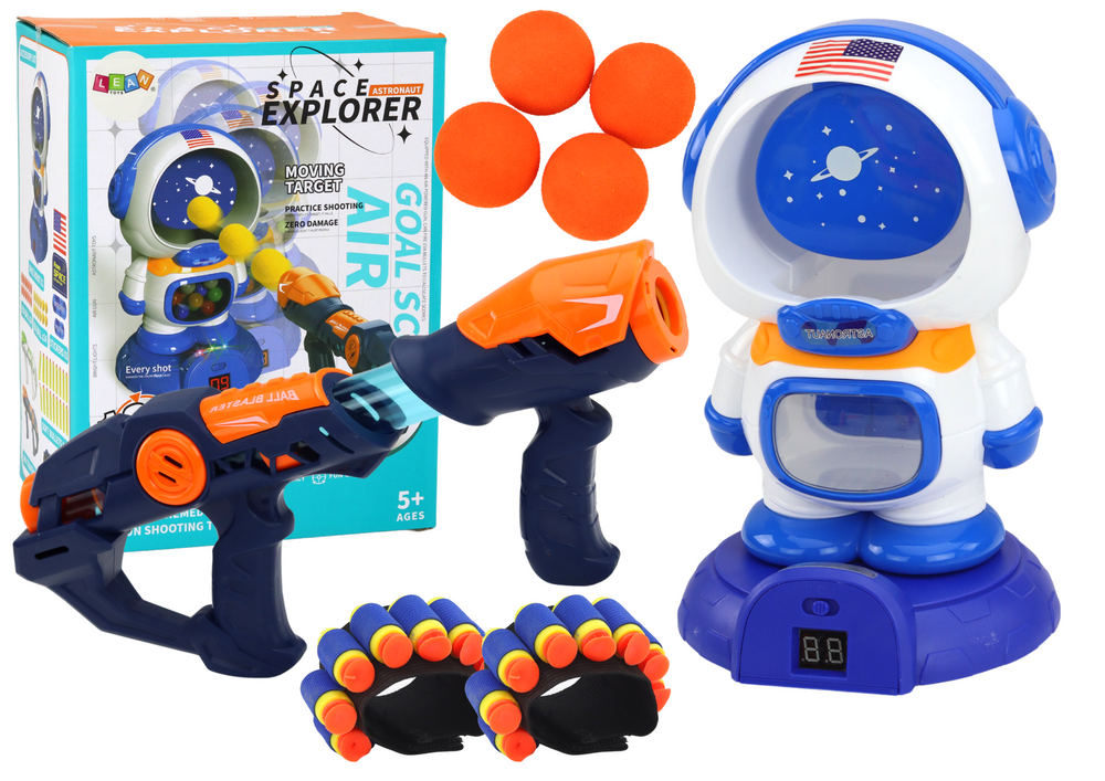 Jogo arcade astronauta tiro ao alvo com 2 pistolas bolas e setas