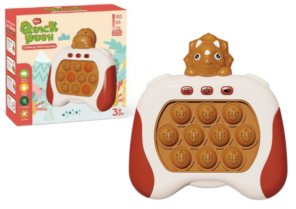 Jogo sensorial Pop-It triceratops luz e som castanho