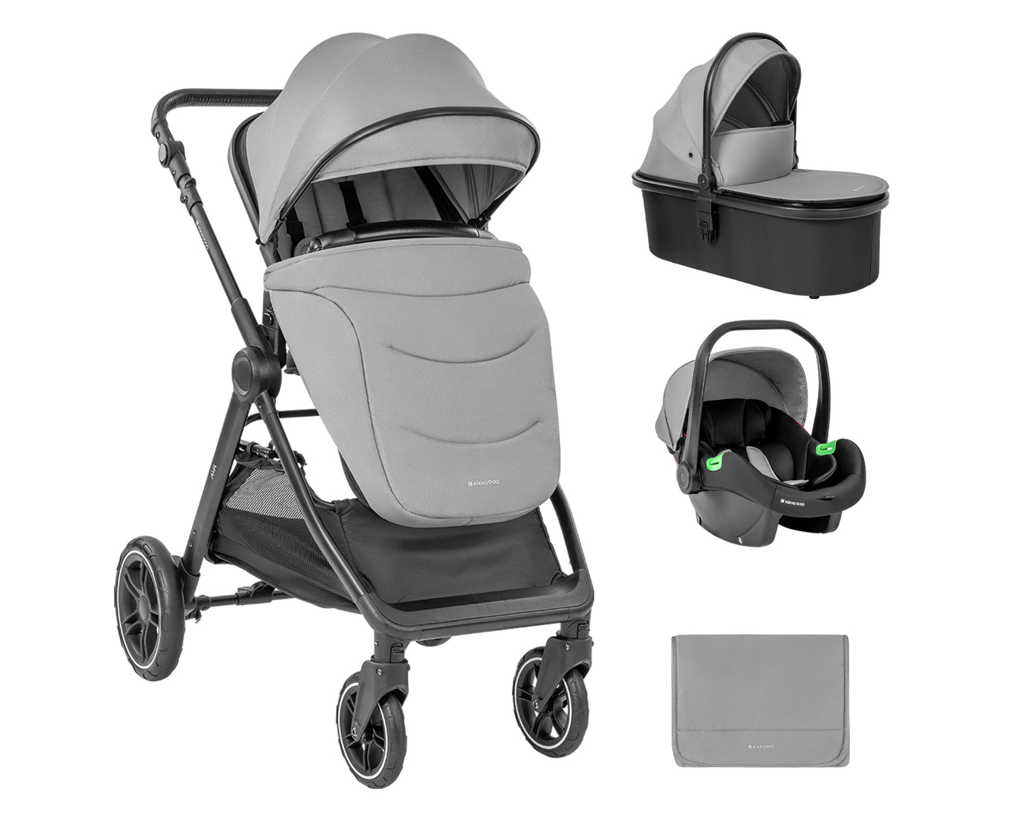 Carrinho de bebé 3 em 1 Ava Grey com alcofa Kikkaboo