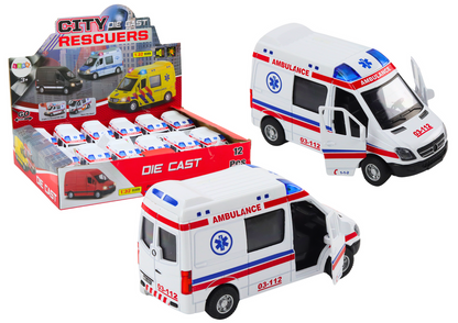 Ambulância 1:32 metal portas de abrir luzes e sons branca (1 unidade, sortido)