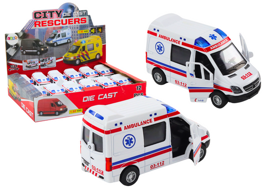 Ambulância 1:32 metal portas de abrir luzes e sons branca (1 unidade, sortido)