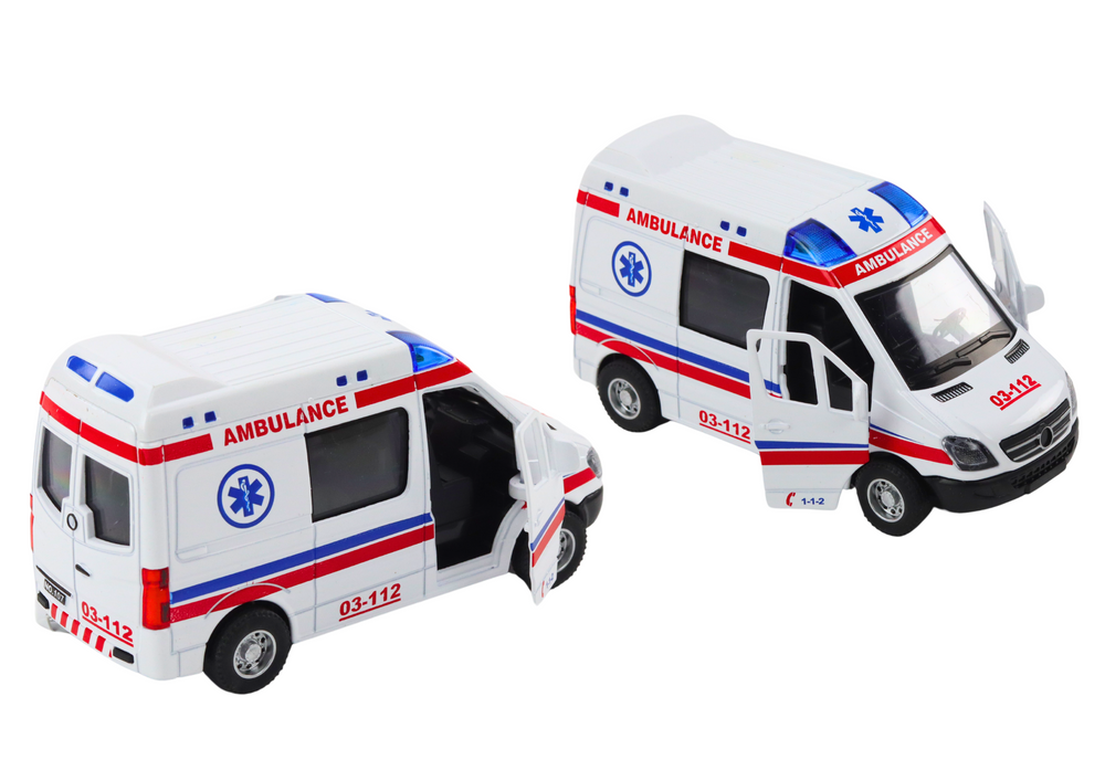 Ambulância 1:32 metal portas de abrir luzes e sons branca (1 unidade, sortido)