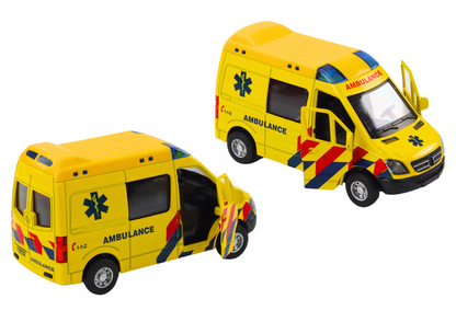 Ambulância 1:32 metal portas de abrir luzes e sons amarela (1 unidade, sortido)