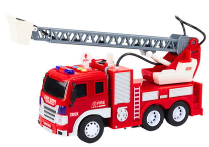 Camião bombeiros com escada 1:16 luzes sons água vermelho