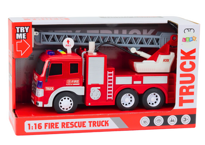 Camião bombeiros com escada 1:16 luzes sons água vermelho