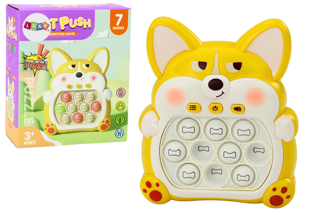Consola arcade Pop-It raposa 7 modos amarelo
