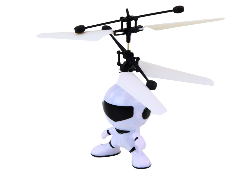 Drone helicóptero astronauta controlo por mão branco