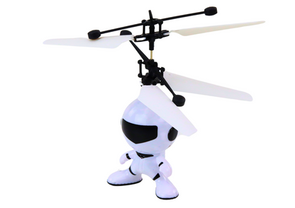 Drone helicóptero astronauta controlo por mão branco