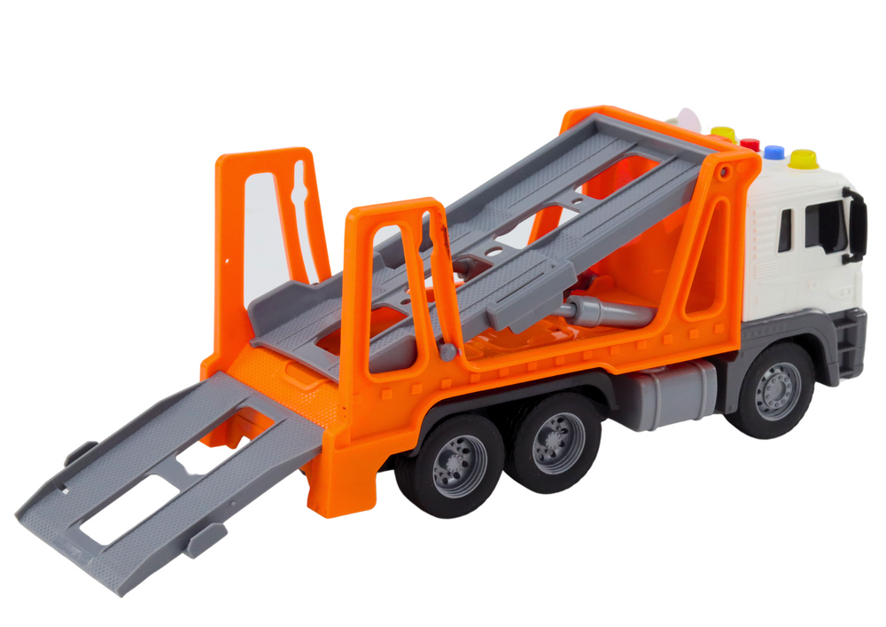 Camião reboque multifunções 1:16 luzes e sons laranja