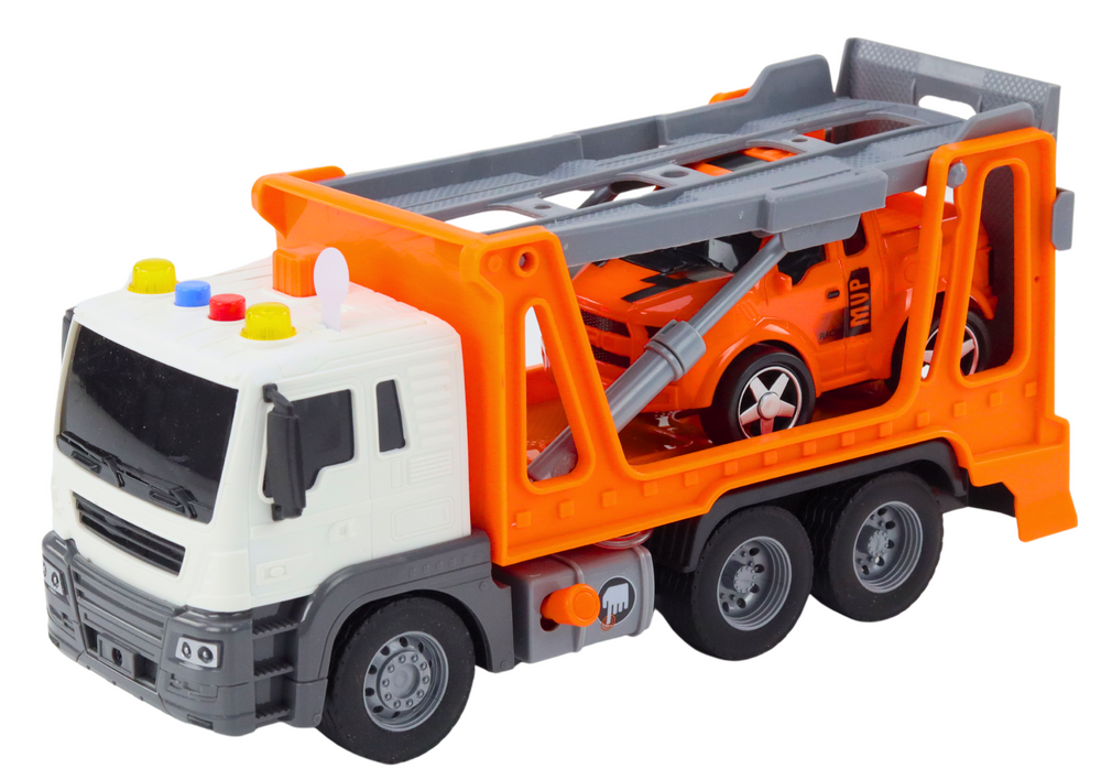 Camião reboque multifunções 1:16 luzes e sons laranja