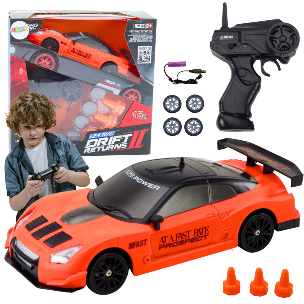 Carro RC 1:24 laranja rodas intercambiáveis