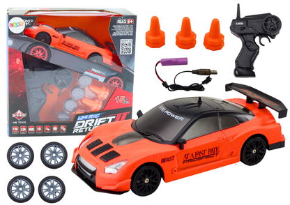 Carro RC 1:24 laranja rodas intercambiáveis