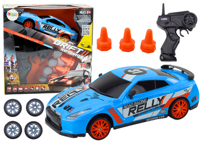 Carro RC 1:24 azul rodas intercambiáveis