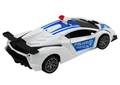 Carro polícia RC 2 em 1 robô luzes e sons