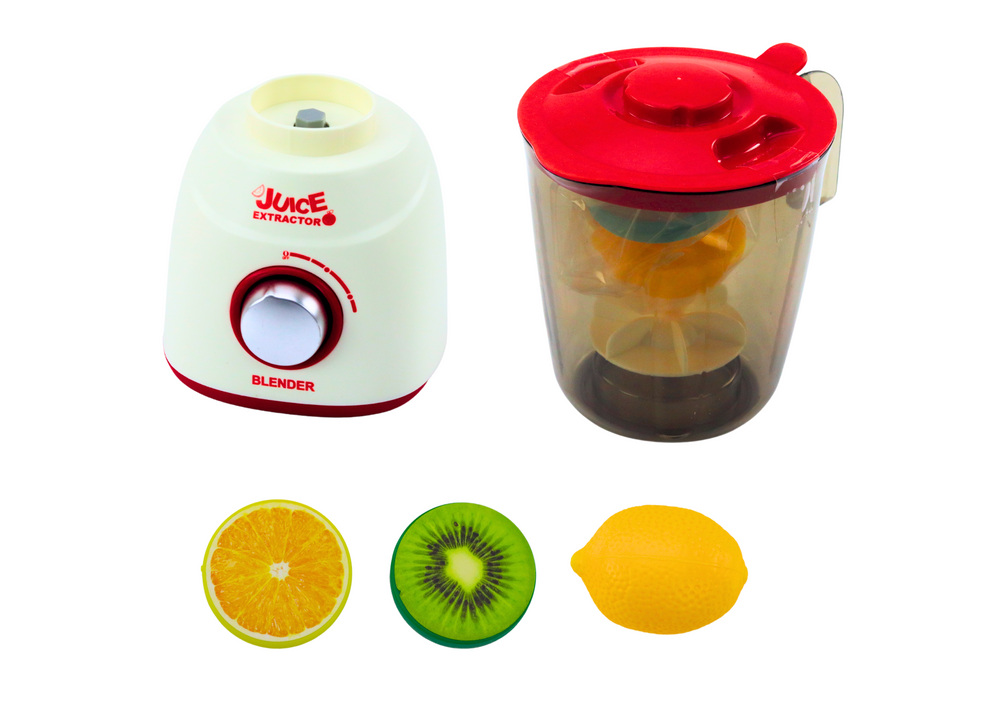 Liquidificador infantil rotativo luz som frutas 3 peças
