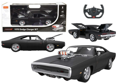 Carro RC 1:16 Dodge Charger R/T preto com portas funcionais