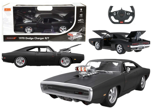 Carro RC 1:16 Dodge Charger R/T preto com portas funcionais