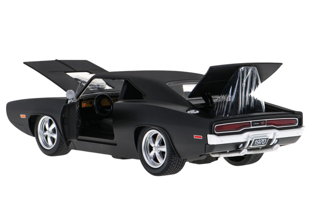Carro RC 1:16 Dodge Charger R/T preto com portas funcionais