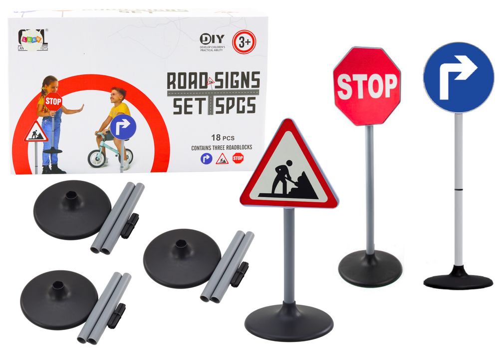 Conjunto educativo sinais de trânsito grandes 3 peças 76 cm