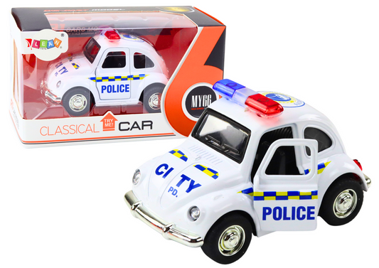 Carro polícia clássico 1:38 luzes sons branco