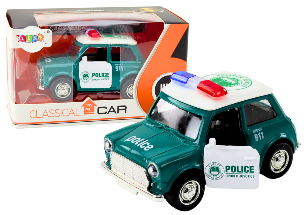 Carro polícia clássico 1:38 luzes sons verde