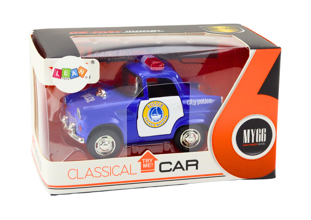 Carro polícia clássico 1:38 luzes sons azul