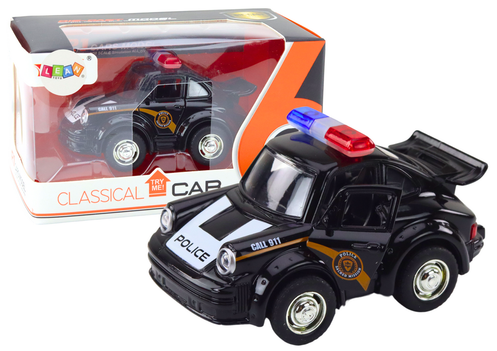 Carro polícia clássico 1:38 luzes sons preto