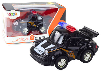 Carro polícia clássico 1:38 luzes sons preto