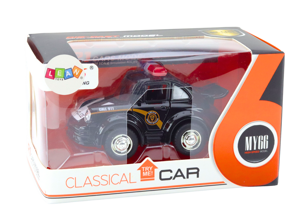 Carro polícia clássico 1:38 luzes sons preto