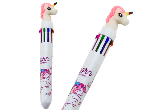 Caneta automática unicórnio multicolor 10 cores branca (1 unidade)