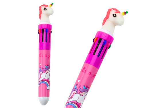 Caneta automática unicórnio multicolor 10 cores rosa (1 unidade)
