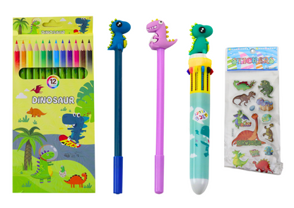 Estojo escolar dinossauro azul acessórios