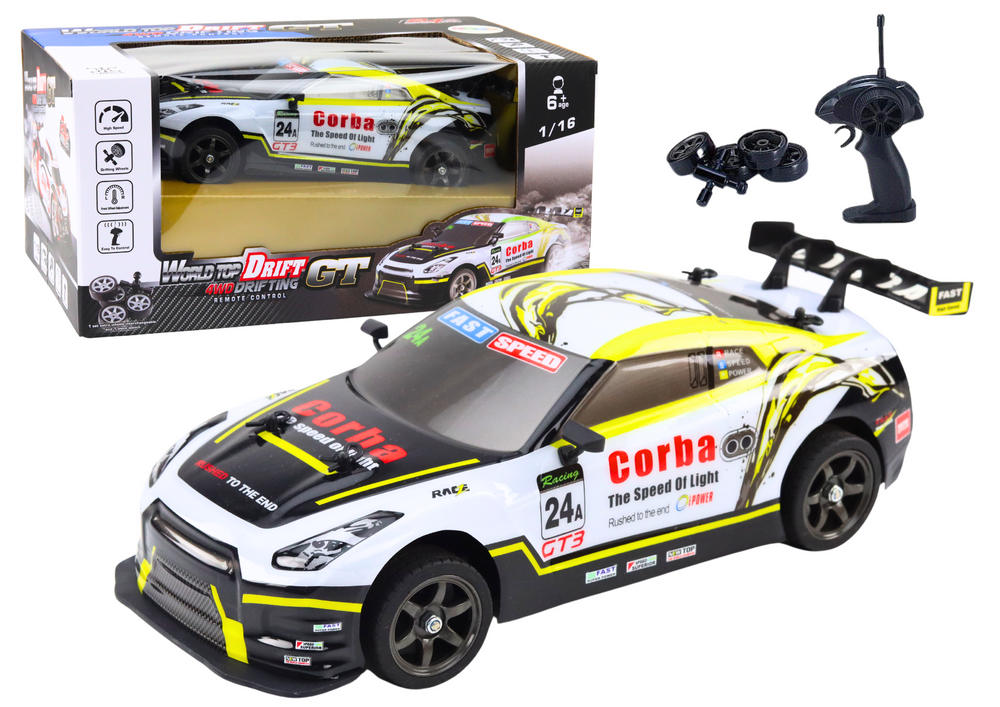 Carro RC drift branco/amarelo