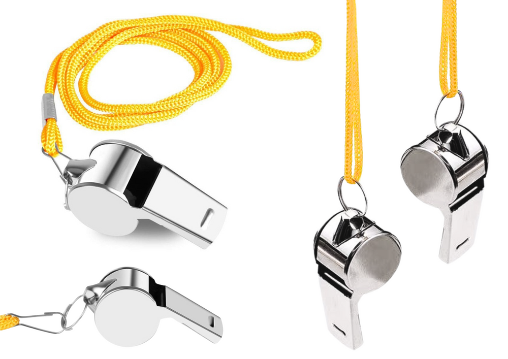 Apito de árbitro, cordão metálico amarelo, 40 cm (1 unidade)