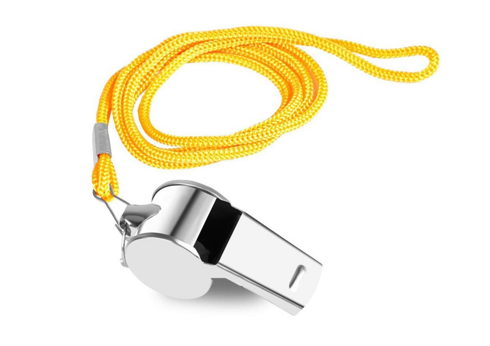 Apito de árbitro, cordão metálico amarelo, 40 cm (1 unidade)