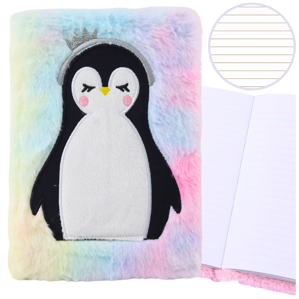 Caderno peluche pautado A5 pinguim colorido