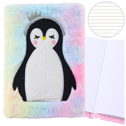 Caderno peluche pautado A5 pinguim colorido