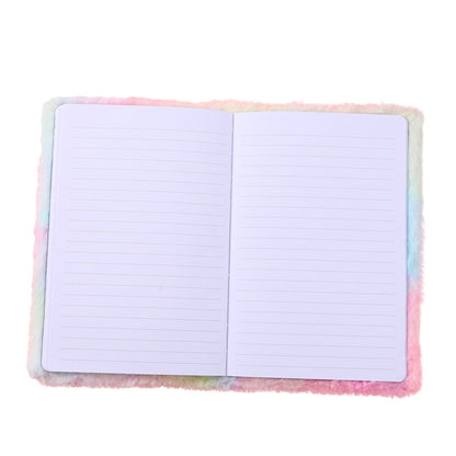 Caderno peluche pautado A5 unicórnio juba colorida