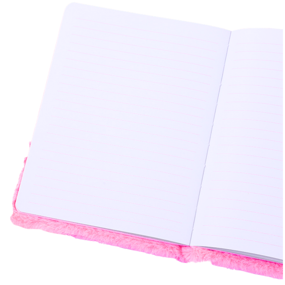 Caderno peluche pautado A5 unicórnio juba colorida