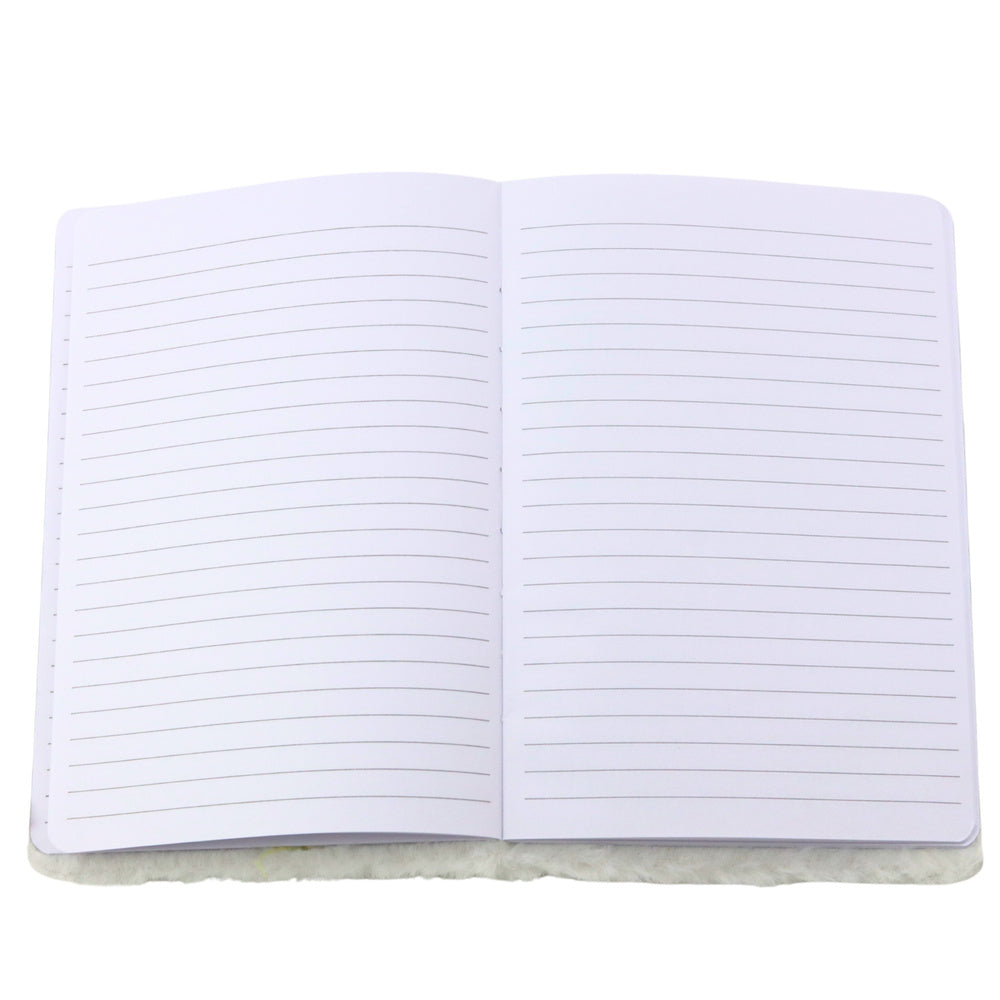 Caderno pautado com pássaro glitter prateado branco