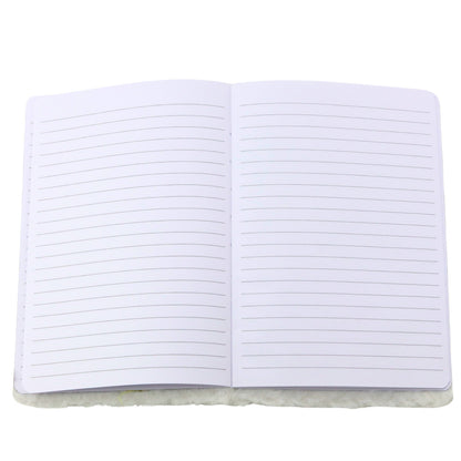 Caderno pautado com pássaro glitter prateado branco