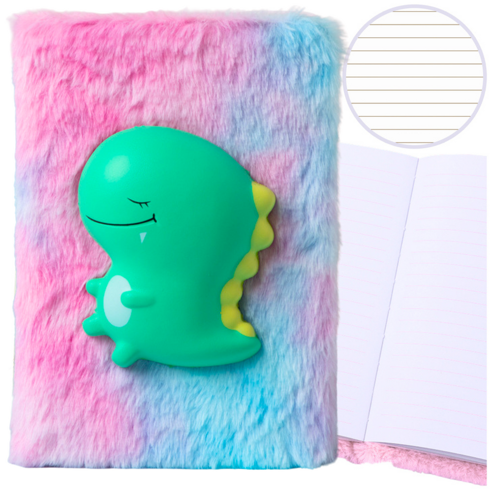 Caderno pautado dinossauro verde 3D colorido