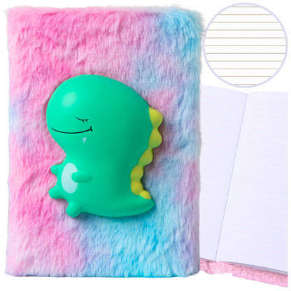 Caderno pautado dinossauro verde 3D colorido