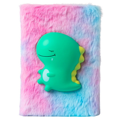 Caderno pautado dinossauro verde 3D colorido