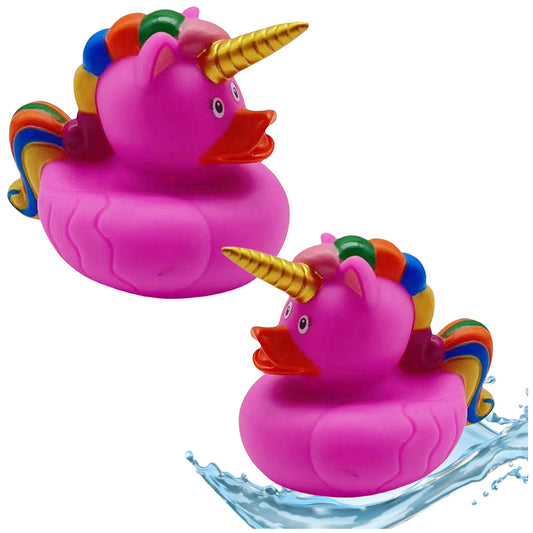 Patinho unicórnio para banho crina arco-íris rosa