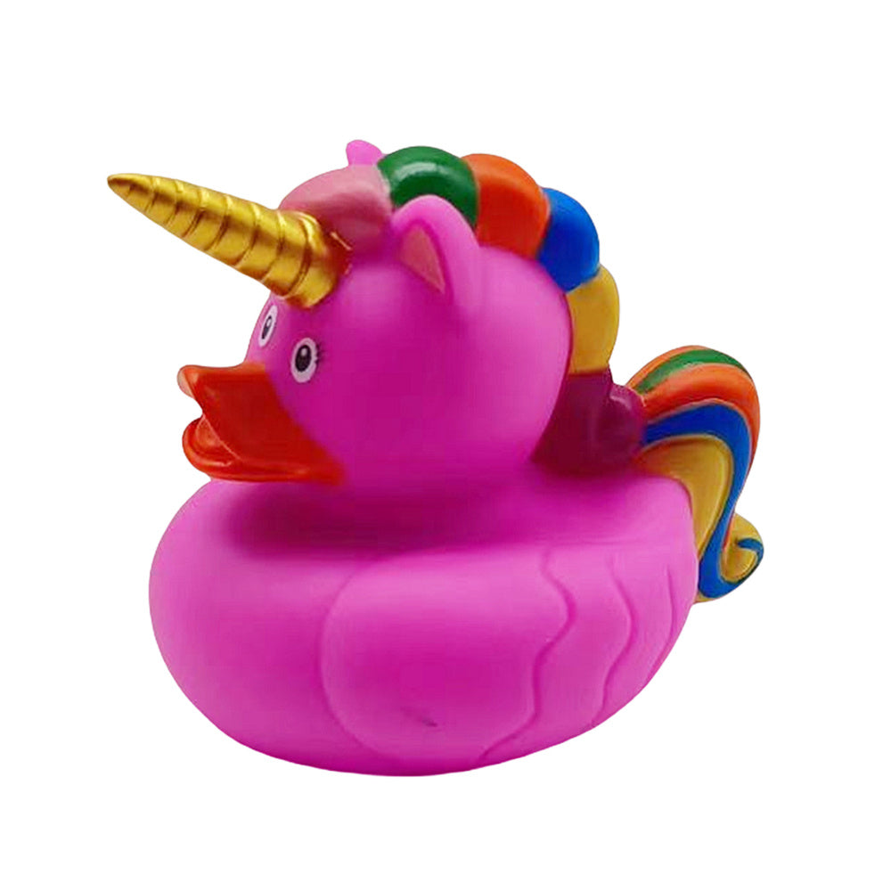 Patinho unicórnio para banho crina arco-íris rosa
