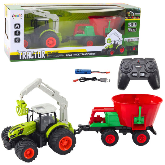 Trator agrícola telecomandado com semeador e garra rotativa 2.4G