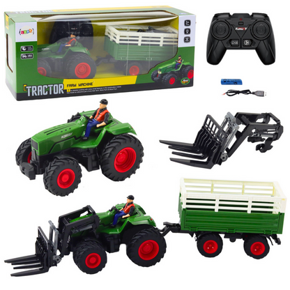 Trator agrícola telecomandado com reboque e forquilhas 2.4G