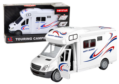 Autocaravana branca com luzes, sons e portas de abrir