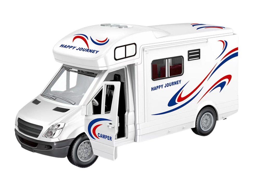 Autocaravana branca com luzes, sons e portas de abrir